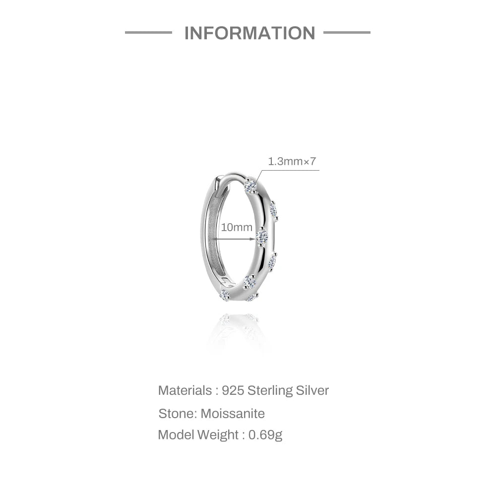 CANNER 1PC 6/7/8/9mm Moissanite 925 Sterling Silver Hoop
