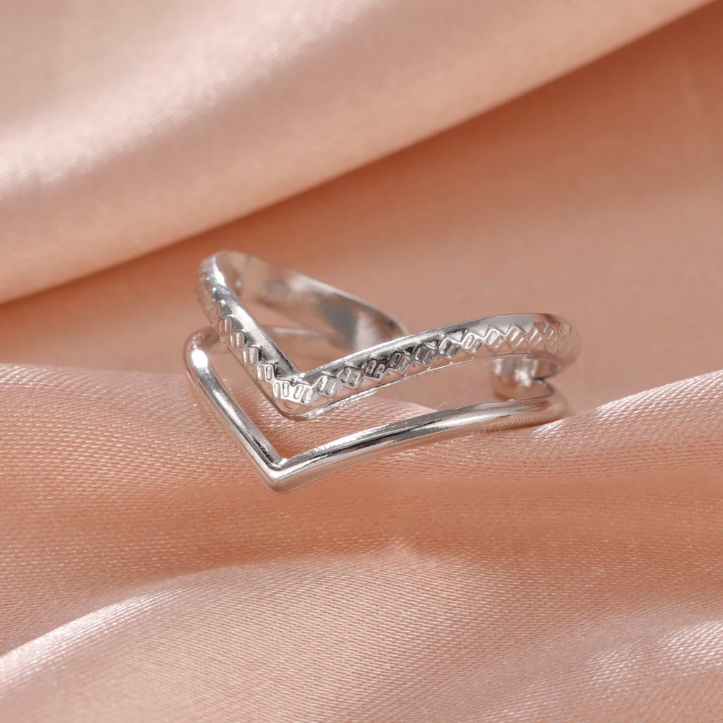 Skyrim Minimalist V Shape Double Layers Rings Women Stainless