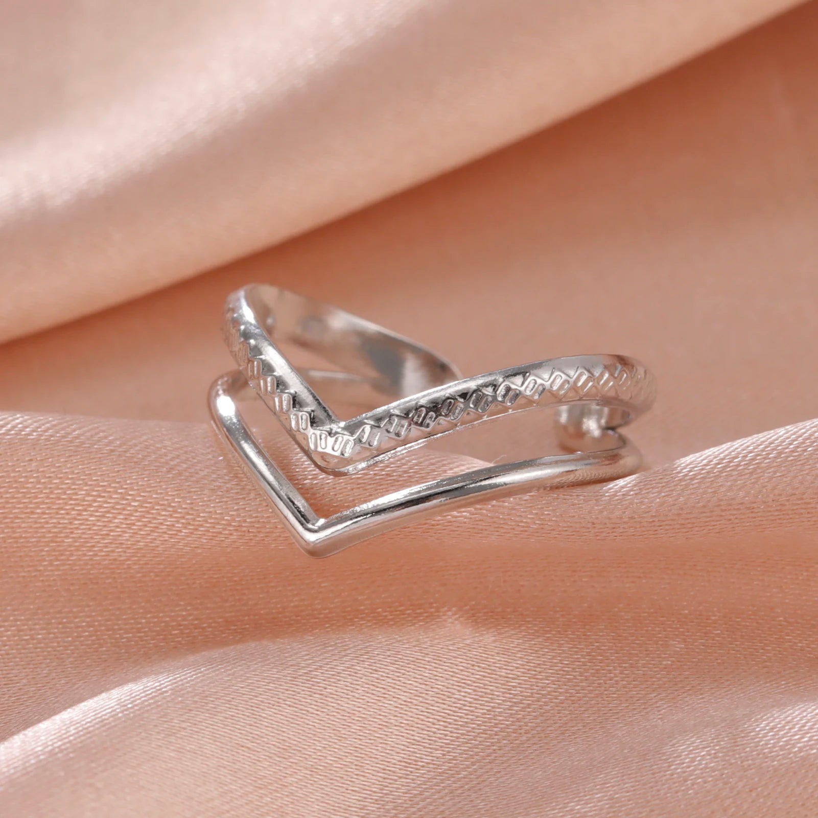 Skyrim Minimalist V Shape Double Layers Rings Women Stainless
