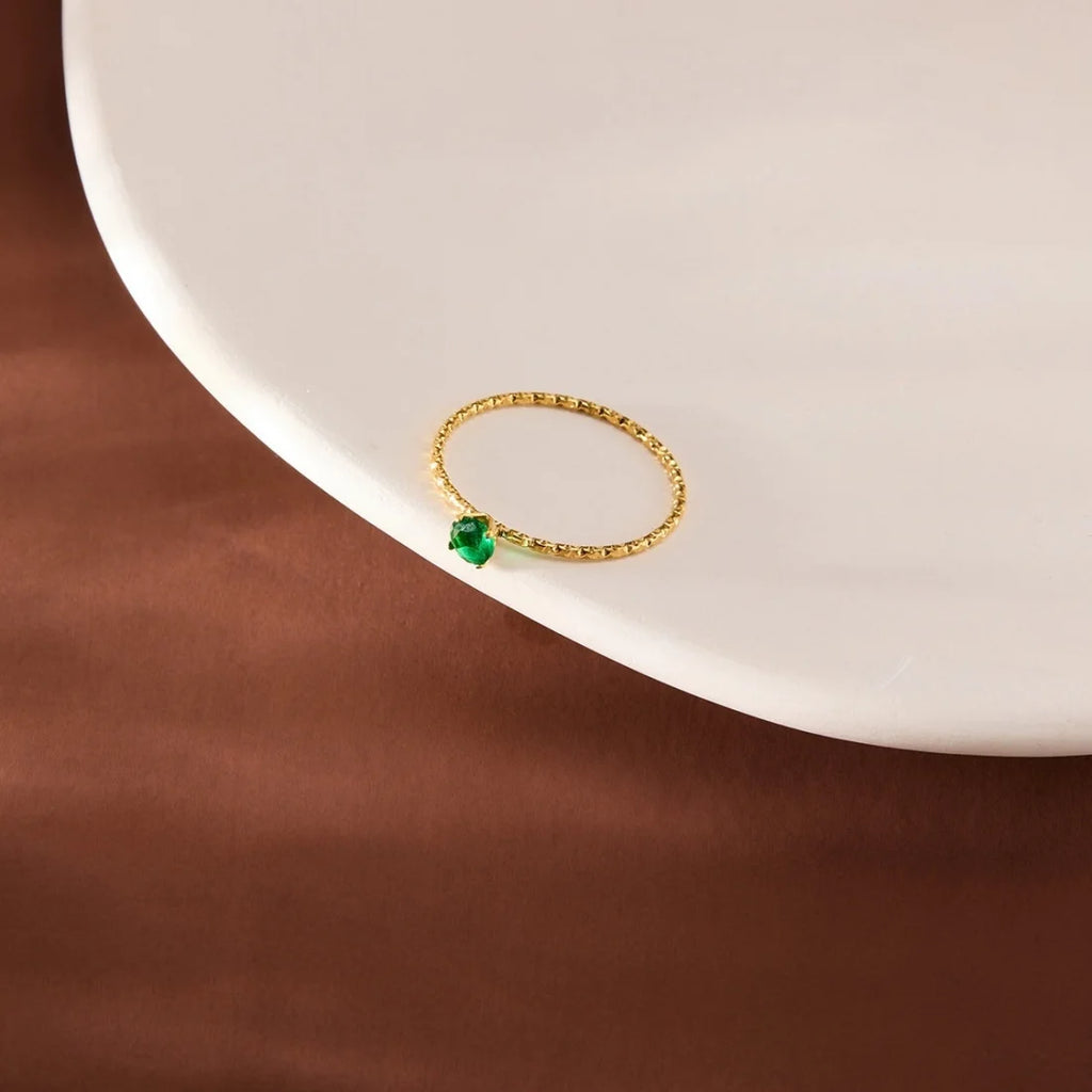 Simple Style Stainless Steel Birthstone Ring for Woman Gold Color Ring Festival