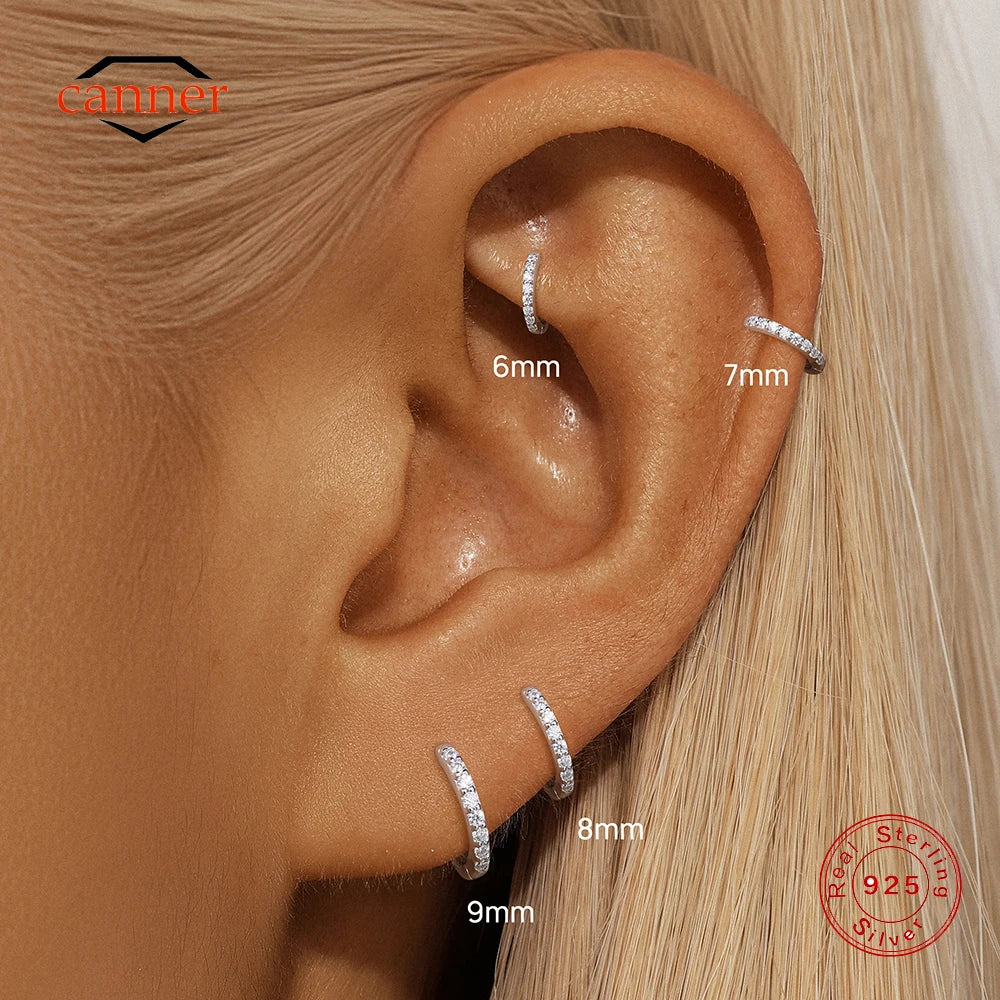 CANNER 1PC 6/7/8/9mm Moissanite 925 Sterling Silver Hoop