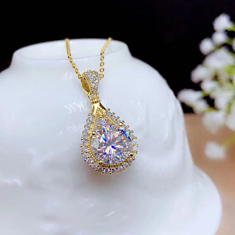 OXTAO 18K White Gold Moissanite Water Drop Necklace Pendant Female