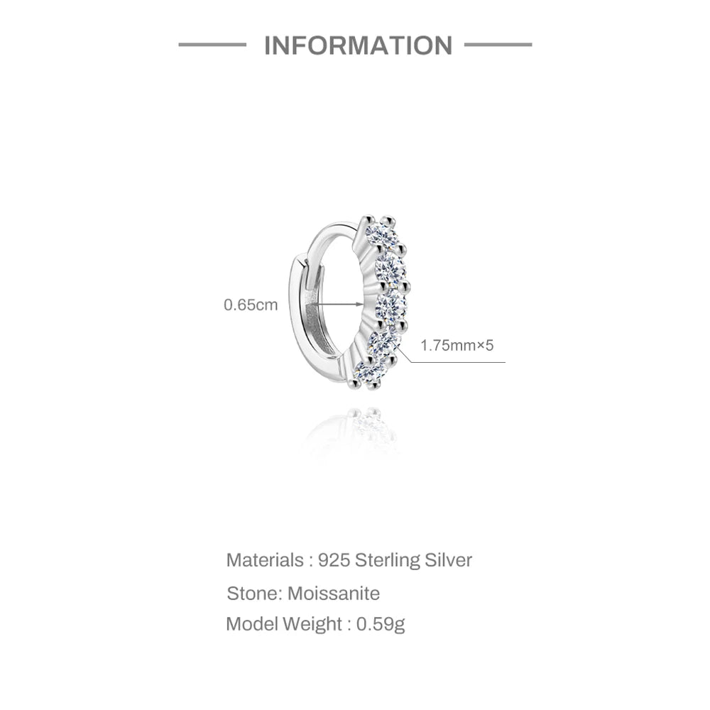 CANNER 1PC 6/7/8/9mm Moissanite 925 Sterling Silver Hoop