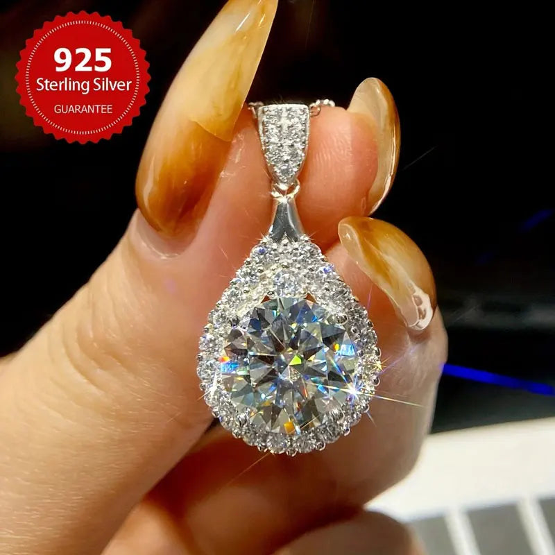 OXTAO 18K White Gold Moissanite Water Drop Necklace Pendant Female