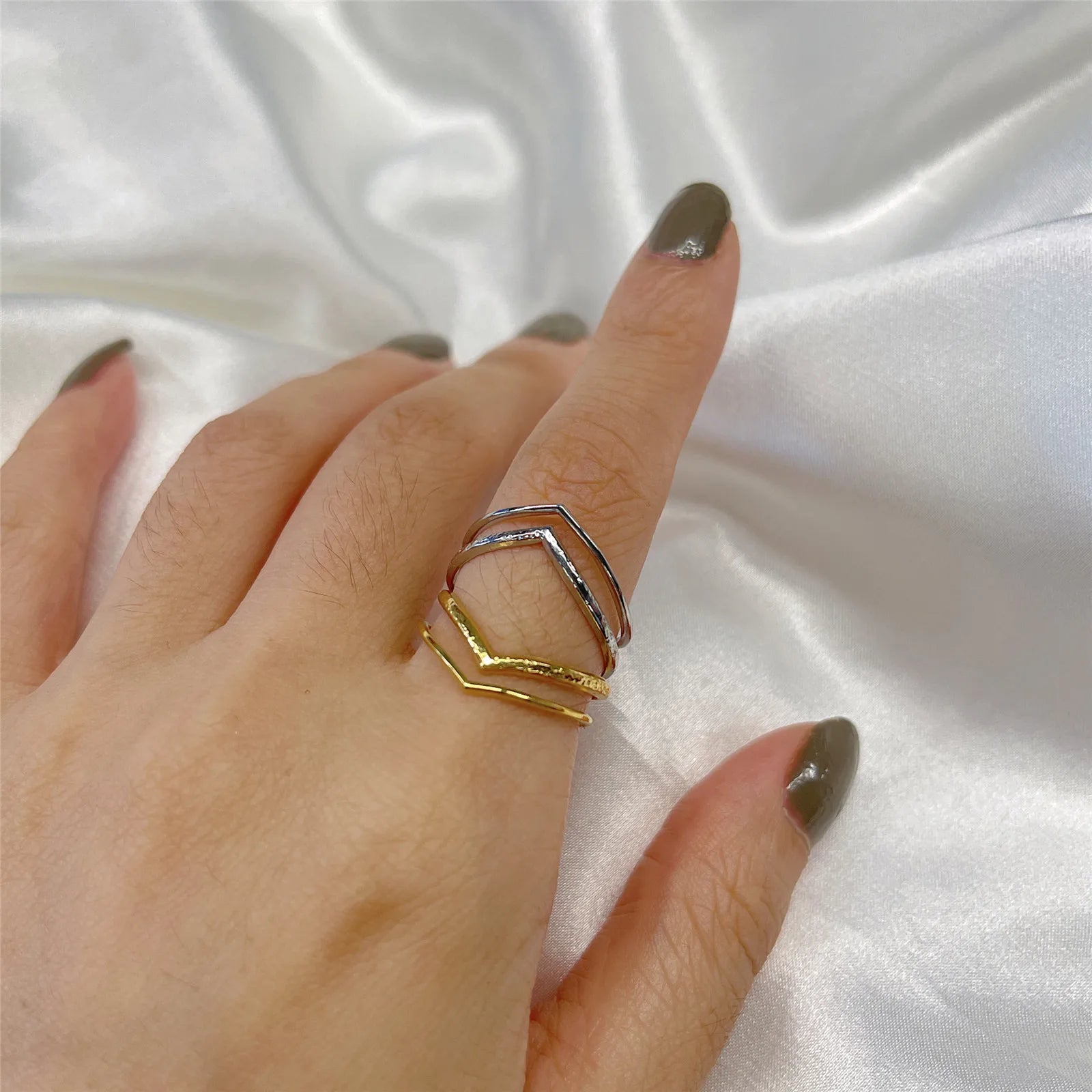 Skyrim Minimalist V Shape Double Layers Rings Women Stainless