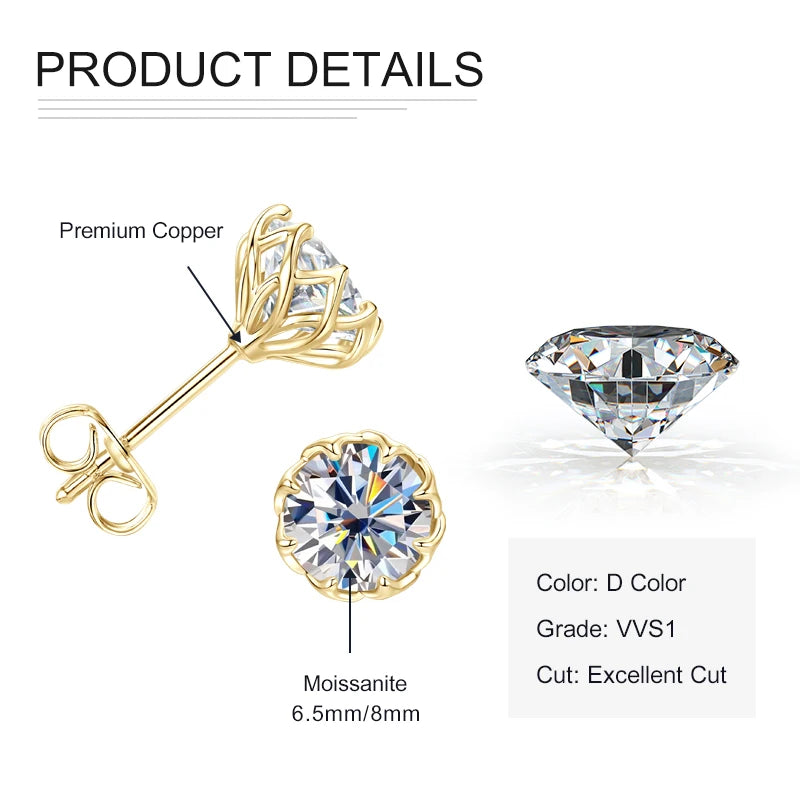 Rrjzz D Color VVS1 Moissanite Certified Stud Ear for Women Men