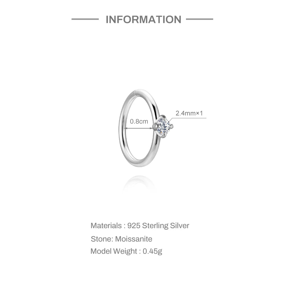 CANNER 1PC 6/7/8/9mm Moissanite 925 Sterling Silver Hoop