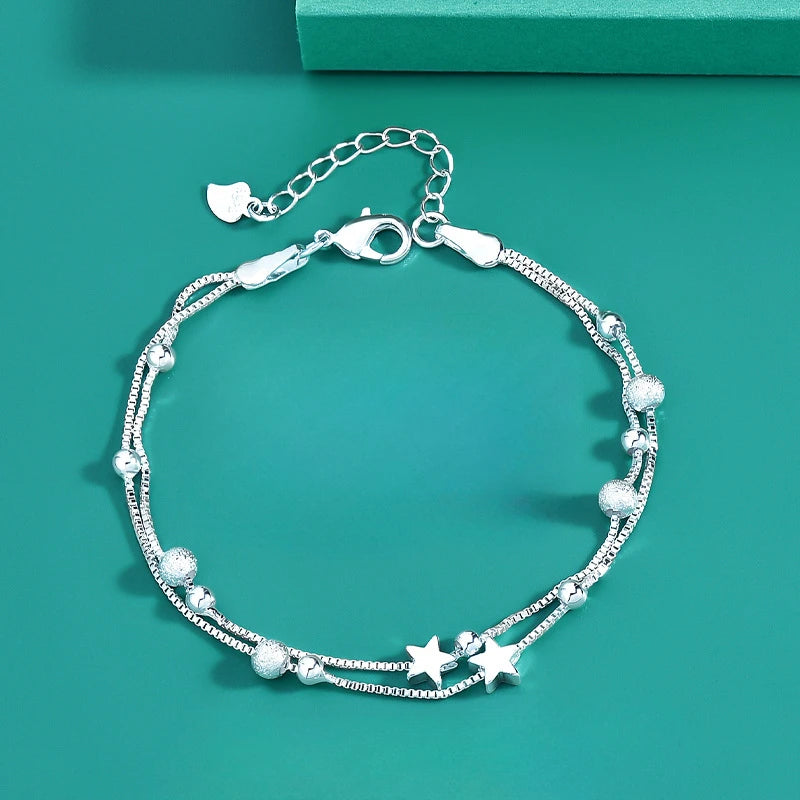 Fashion 925 Sterling Silver Bracelets for Women Simple Korean Multi Layer