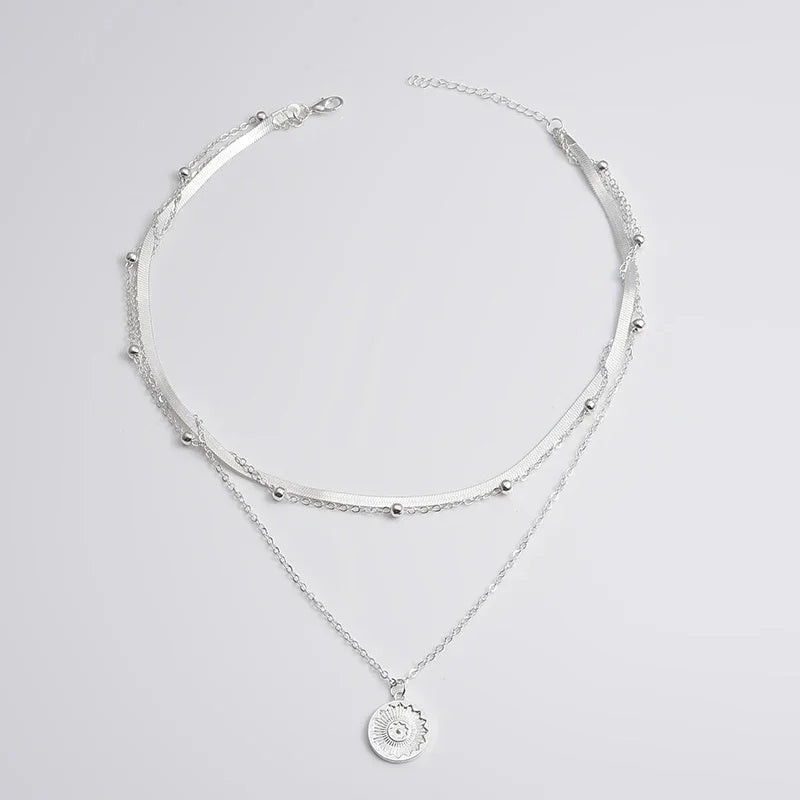 925 Sterling Silver Three-Layer Round Necklace