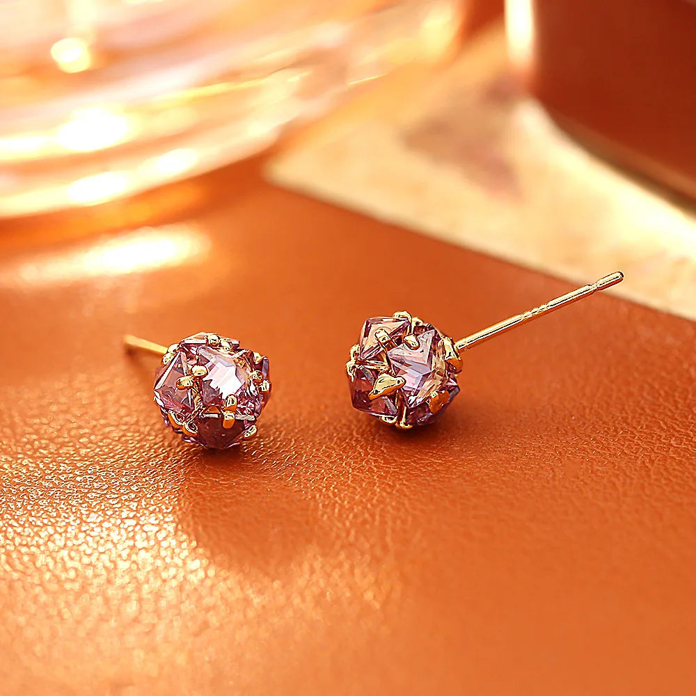 Sparkling Purple Zircon Hydrangea Stud Earrings Exquisite Dainty
