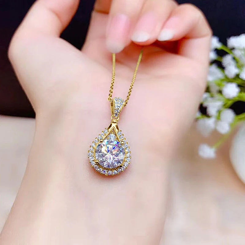 OXTAO 18K White Gold Moissanite Water Drop Necklace Pendant Female