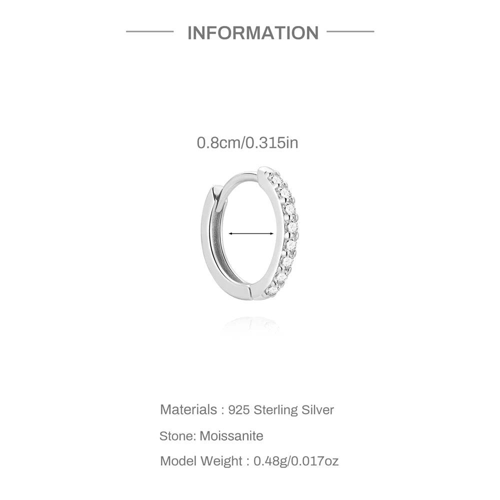 CANNER 1PC 6/7/8/9mm Moissanite 925 Sterling Silver Hoop