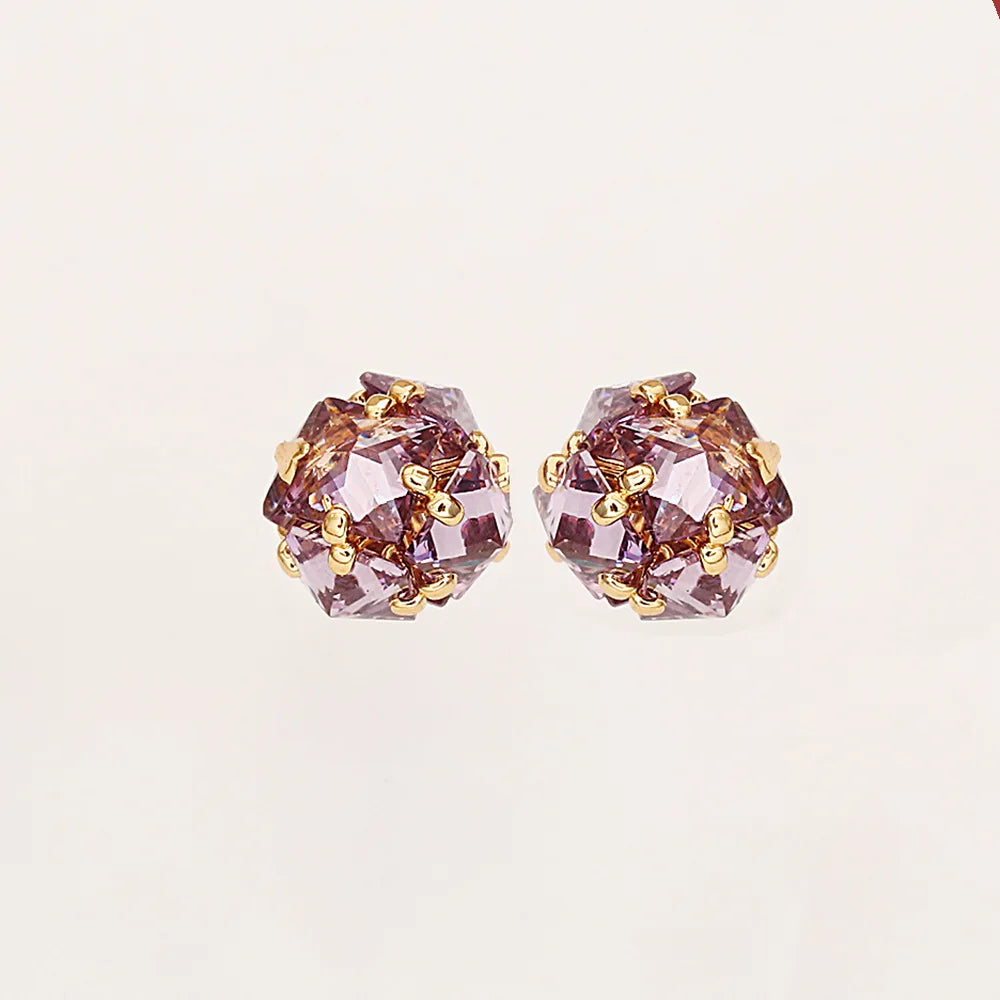 Sparkling Purple Zircon Hydrangea Stud Earrings Exquisite Dainty