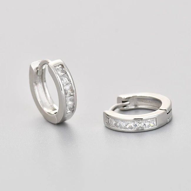 925 Sterling Silver Crystal Zirconia Hoop Earrings