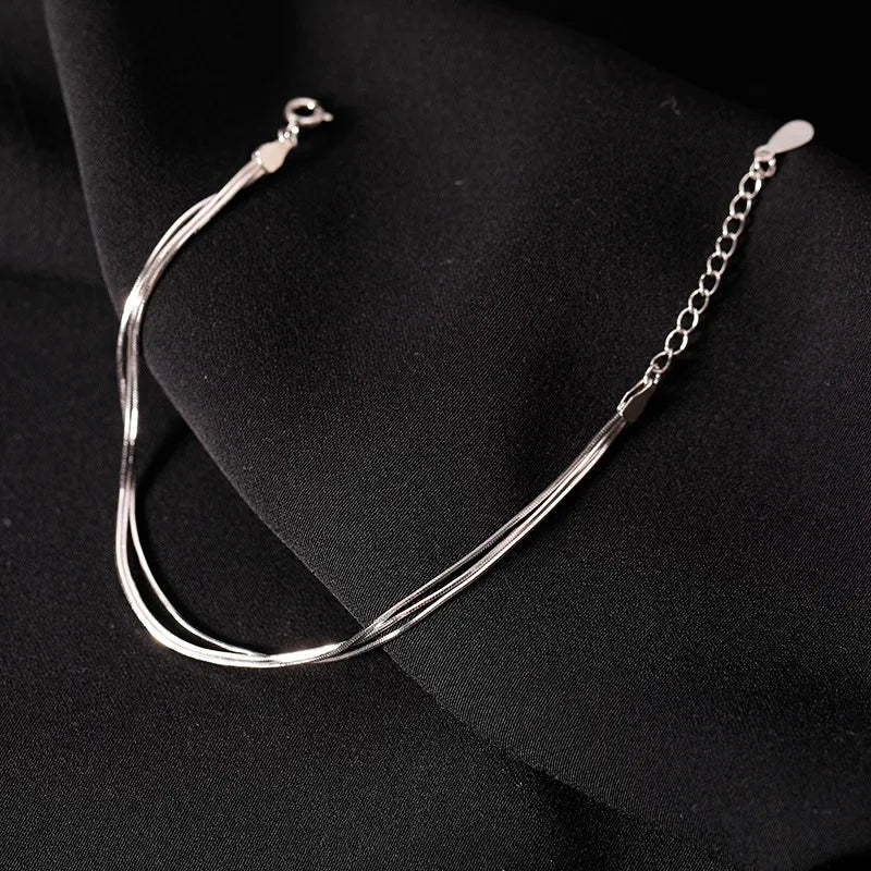 Fashion 925 Sterling Silver Bracelets for Women Simple Korean Multi Layer