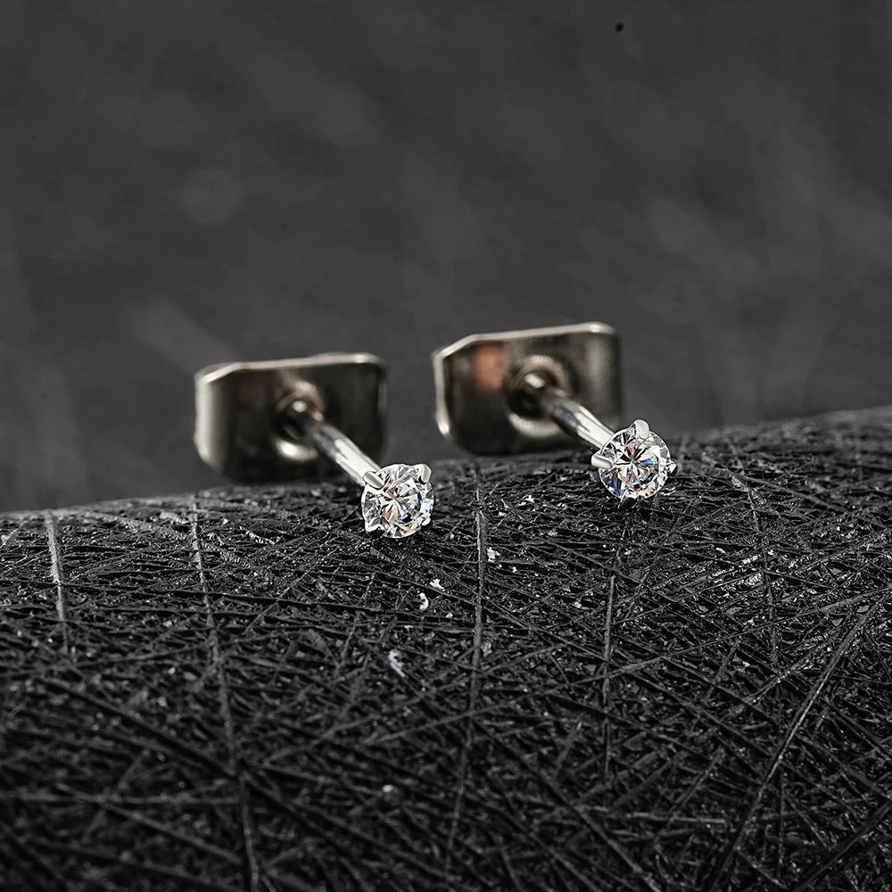 Pair Right Grand ASTM F136 Titanium 2/3/4/5mm CZ Stud Earrings 20G