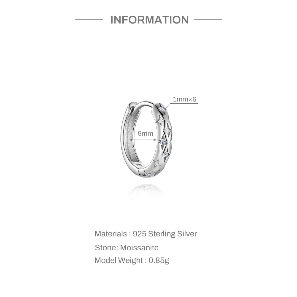CANNER 1PC 6/7/8/9mm Moissanite 925 Sterling Silver Hoop