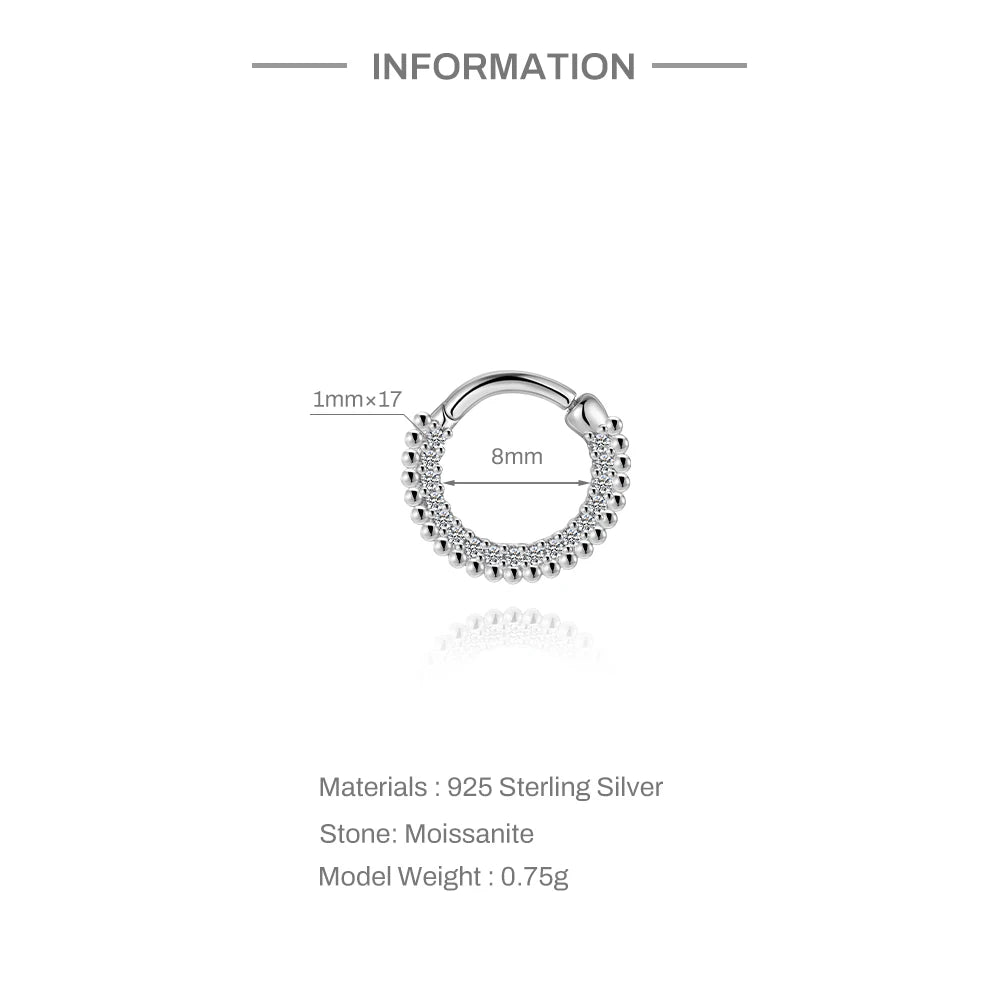 CANNER 1PC 6/7/8/9mm Moissanite 925 Sterling Silver Hoop
