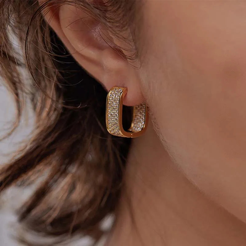 Stainless Steel Gold Silver Color Square Hoop Earrings