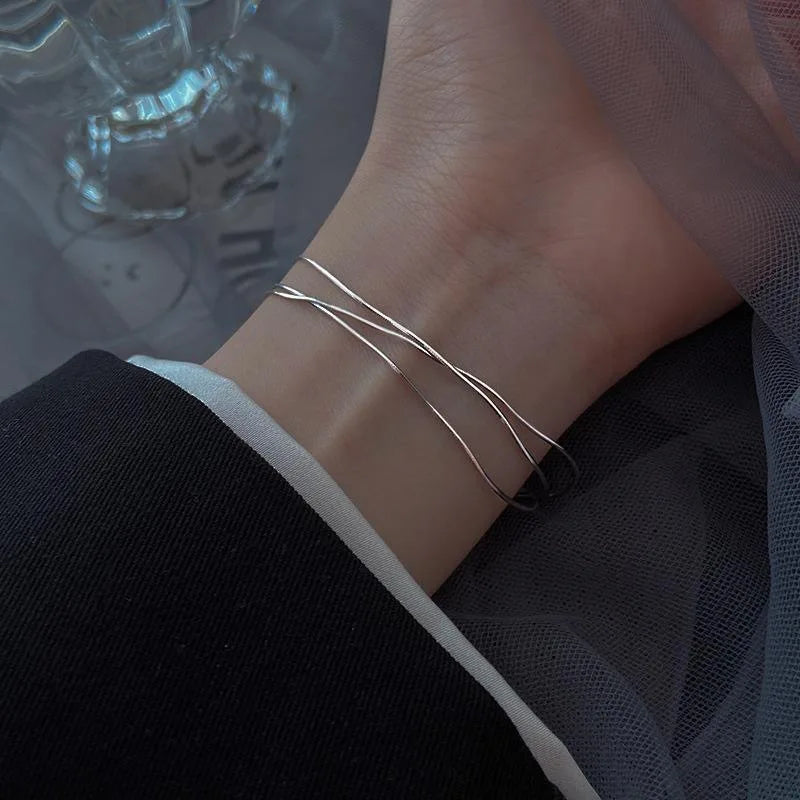 Fashion 925 Sterling Silver Bracelets for Women Simple Korean Multi Layer