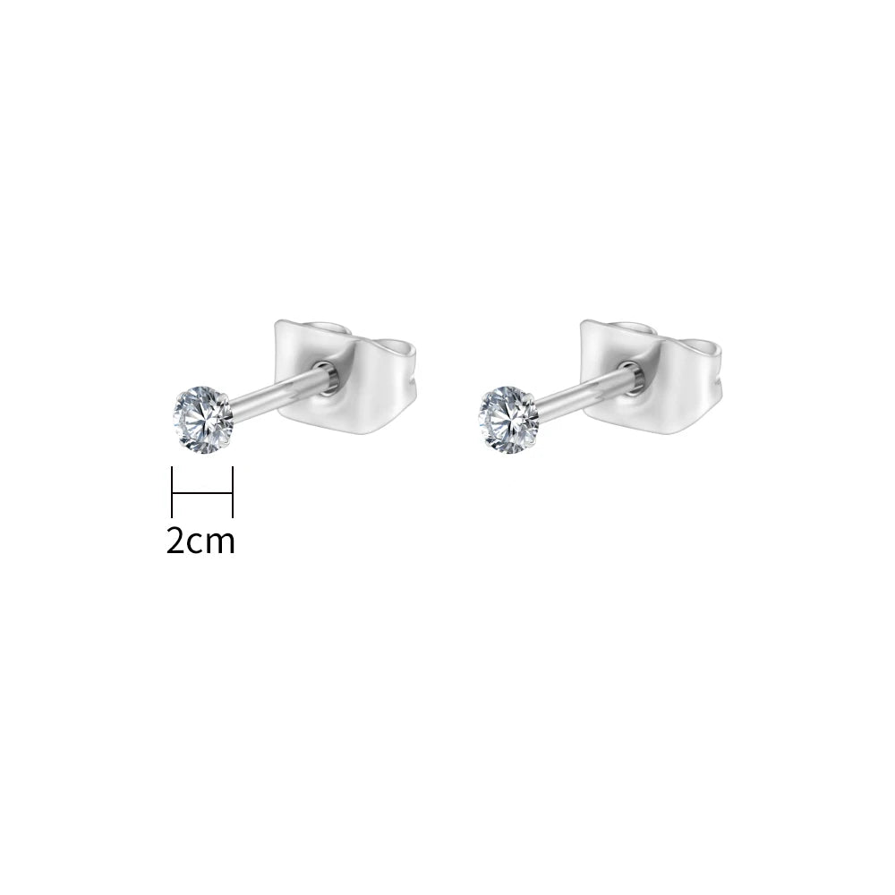 Pair Right Grand ASTM F136 Titanium 2/3/4/5mm CZ Stud Earrings 20G