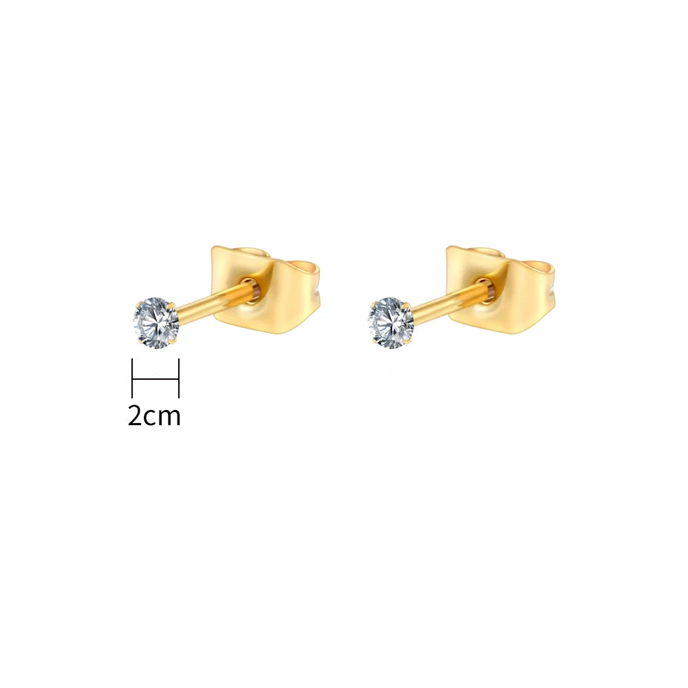 Pair Right Grand ASTM F136 Titanium 2/3/4/5mm CZ Stud Earrings 20G