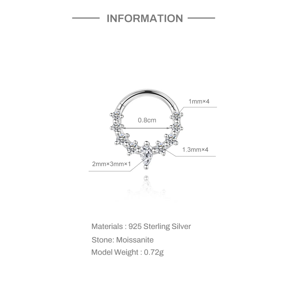 CANNER 1PC 6/7/8/9mm Moissanite 925 Sterling Silver Hoop