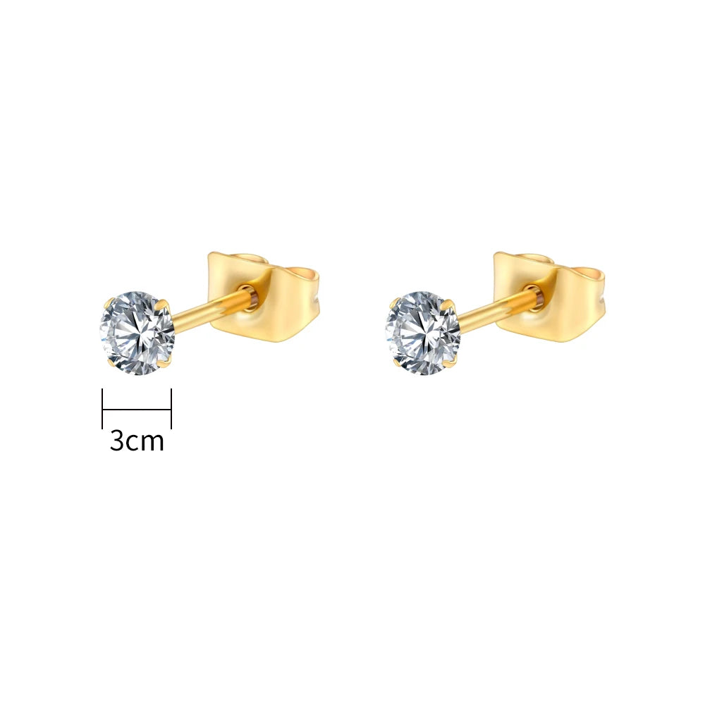 Pair Right Grand ASTM F136 Titanium 2/3/4/5mm CZ Stud Earrings 20G