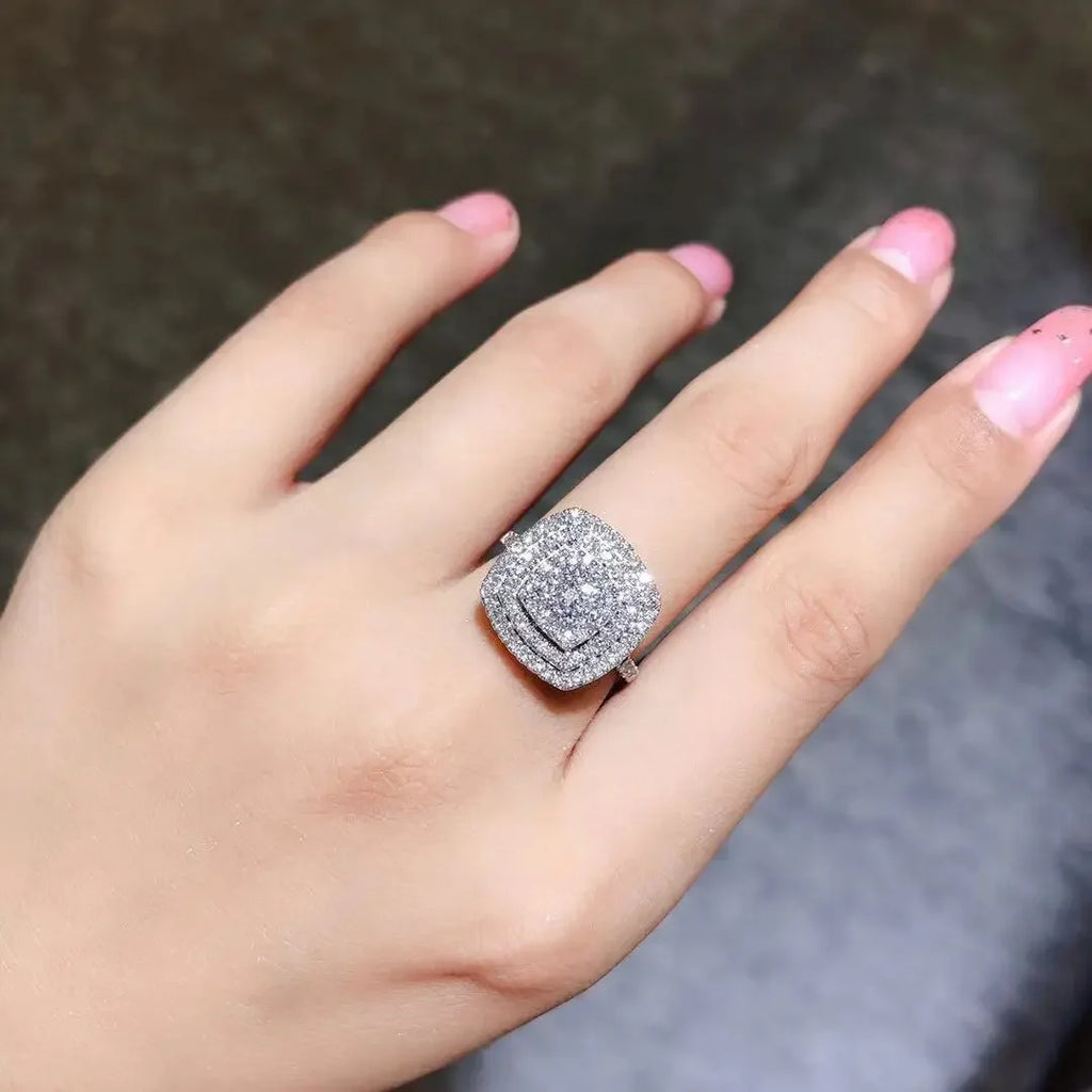 Light luxury classic 925 sterling silver square moissanite ring