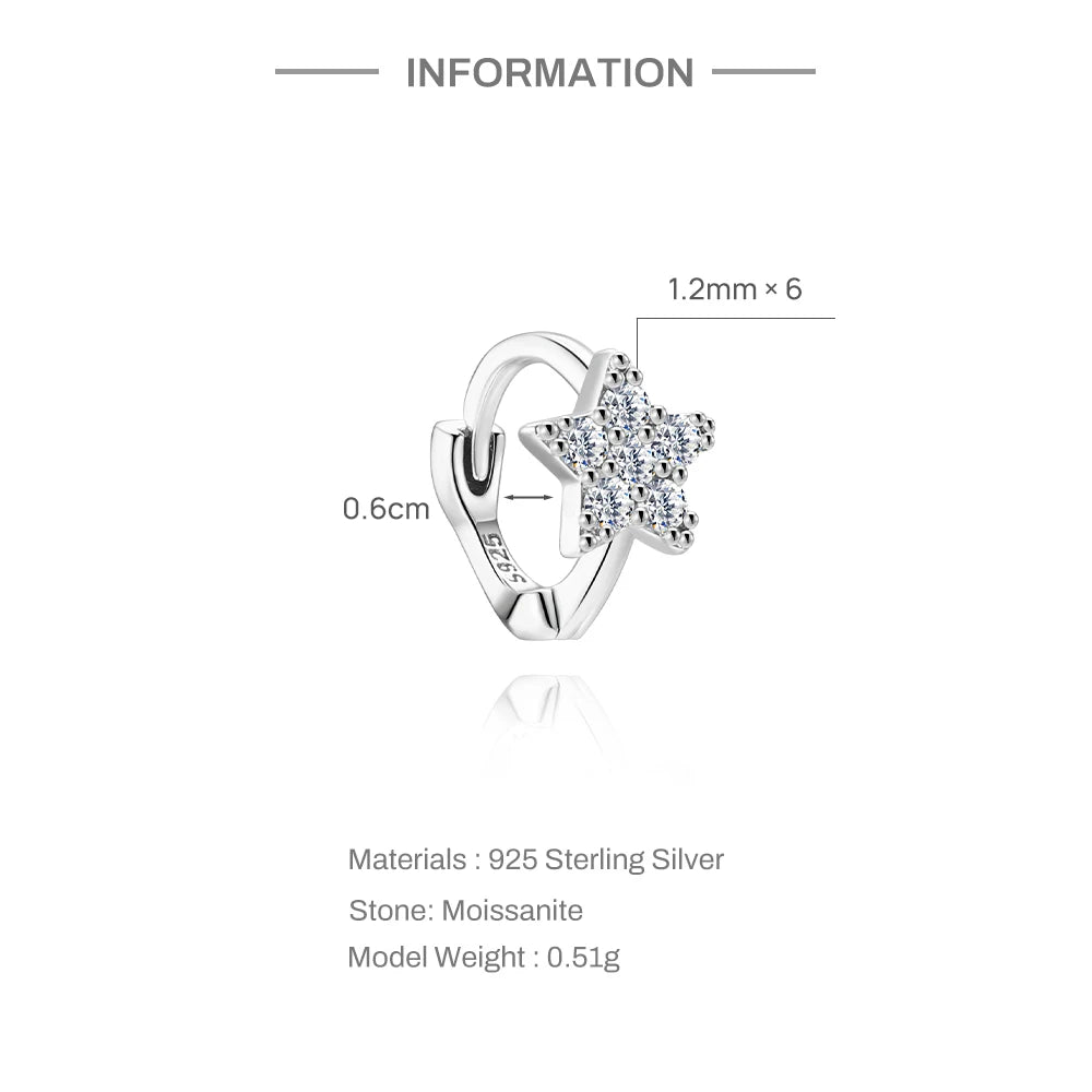 CANNER 1PC 6/7/8/9mm Moissanite 925 Sterling Silver Hoop