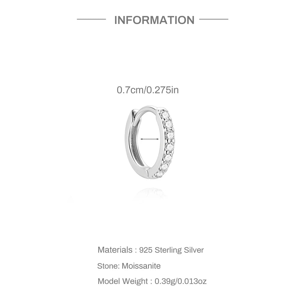 CANNER 1PC 6/7/8/9mm Moissanite 925 Sterling Silver Hoop