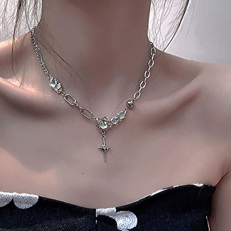 Kpop Irregular Star Chain Necklaces Y2K Zircon Crystal