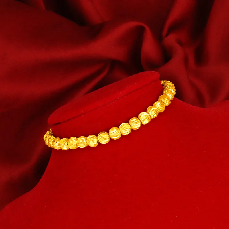 24k Frosted Gold Plated Lucky Bead Bracelet For Women Jewelry Gift