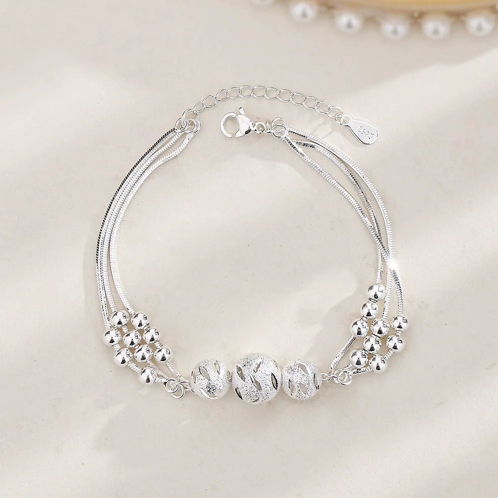 Fashion 925 Sterling Silver Bracelets for Women Simple Korean Multi Layer