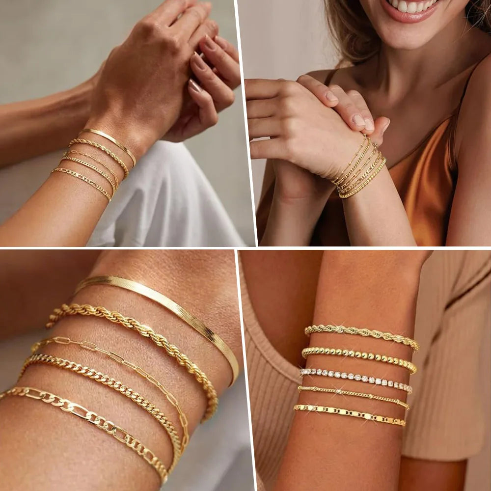 Non Tarnish Stainless Steel Bracelet Gold Plated Stackable for Women
