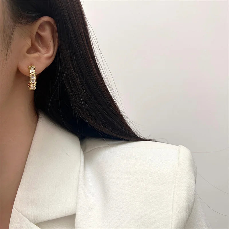 Vintage CC Design Stud Earrings for Women