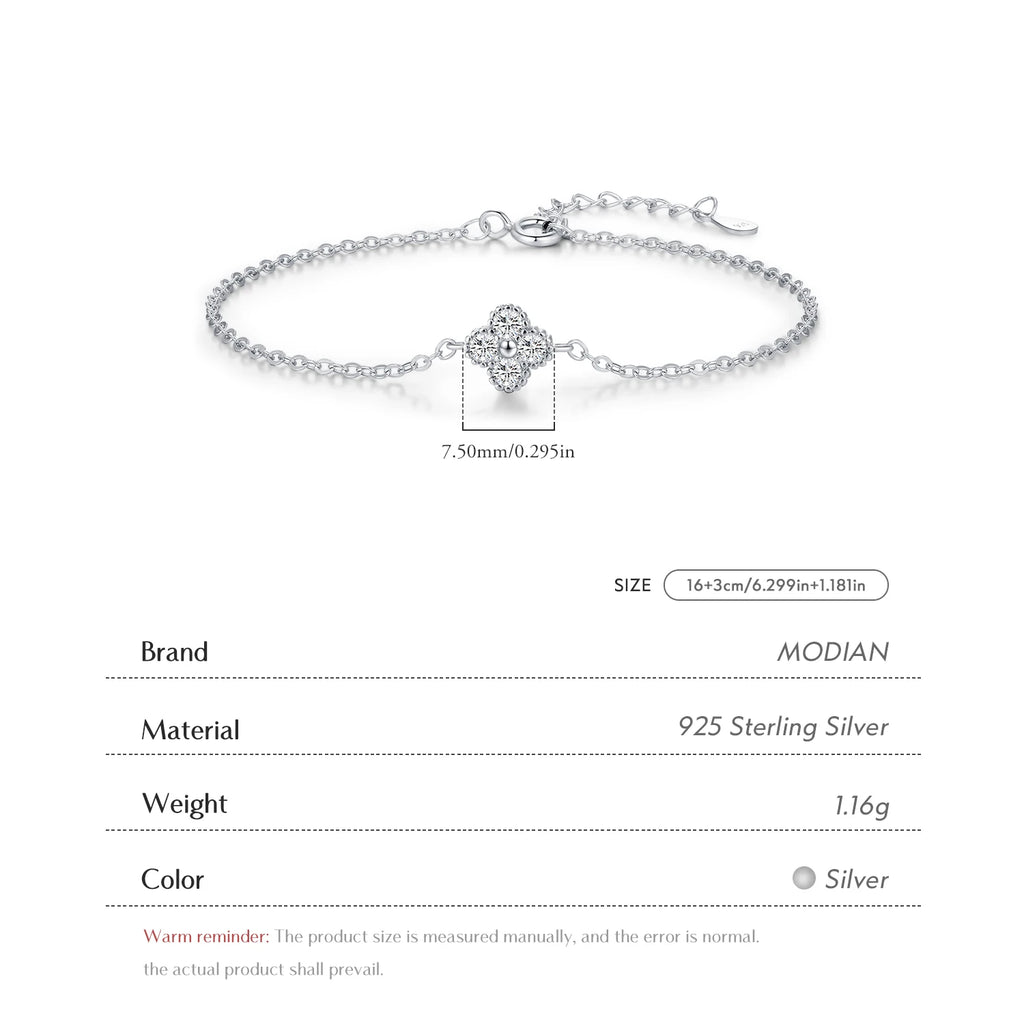 MODIAN 925 Sterling Silver Exquisite Lucky Four Leaf Clover CZ