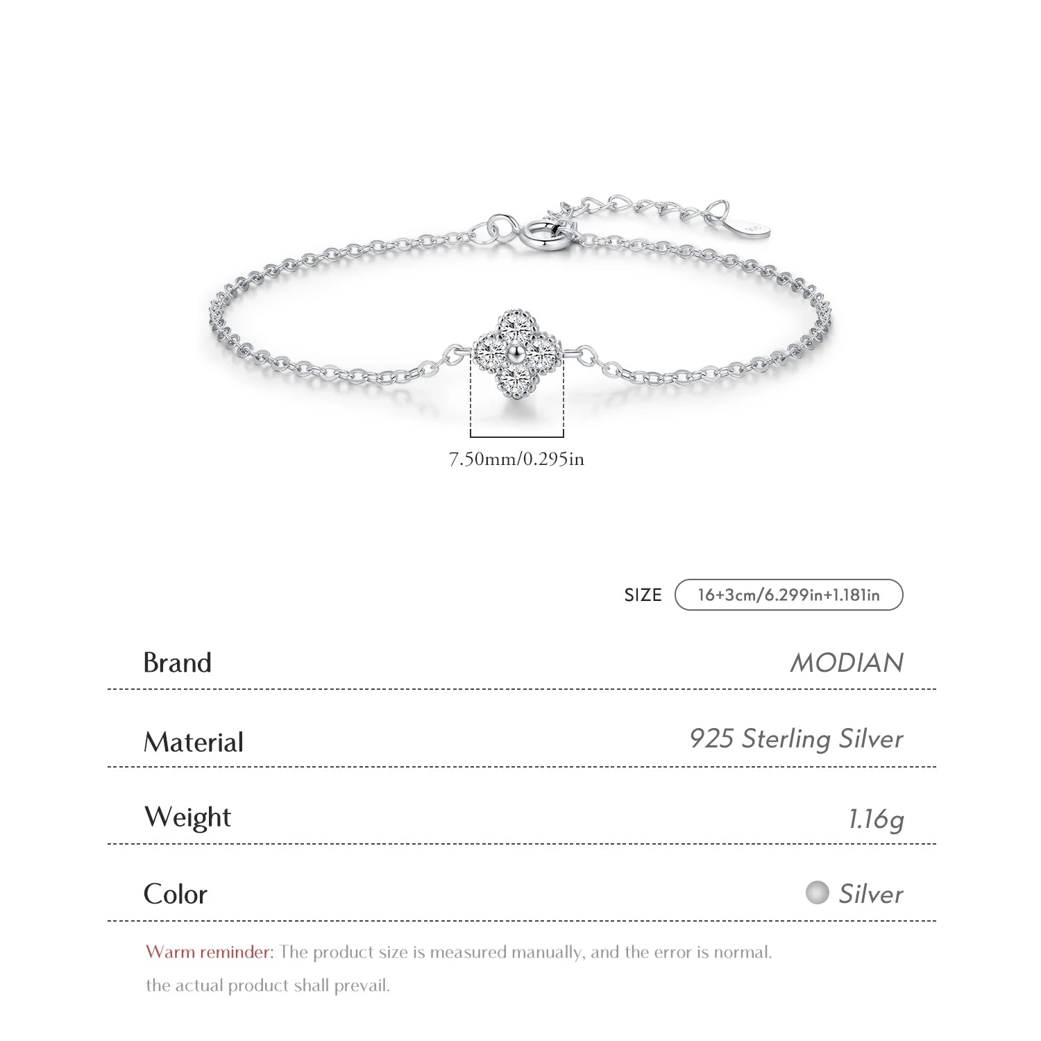 MODIAN 925 Sterling Silver Exquisite Lucky Four Leaf Clover CZ
