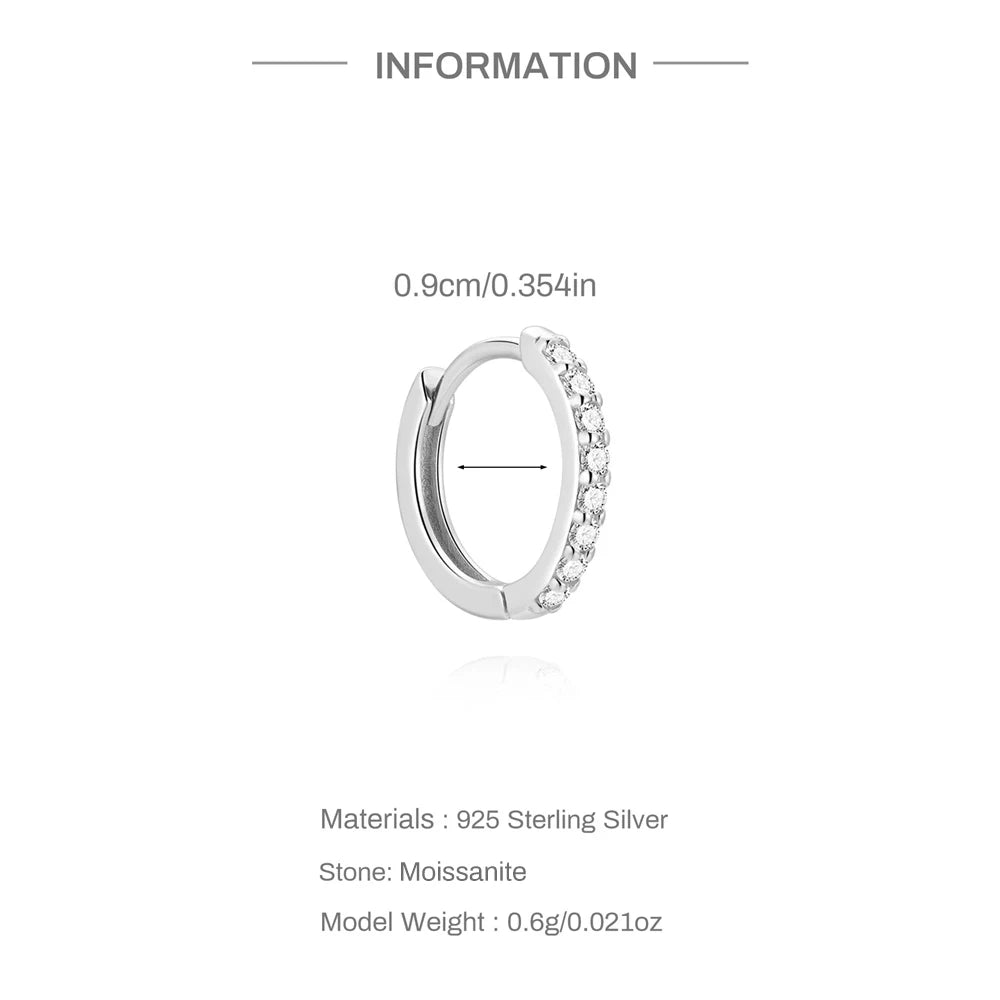 CANNER 1PC 6/7/8/9mm Moissanite 925 Sterling Silver Hoop