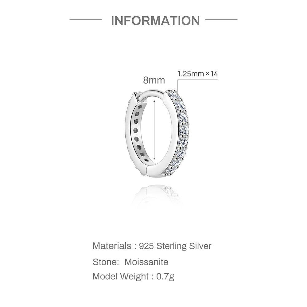 CANNER 1PC 6/7/8/9mm Moissanite 925 Sterling Silver Hoop