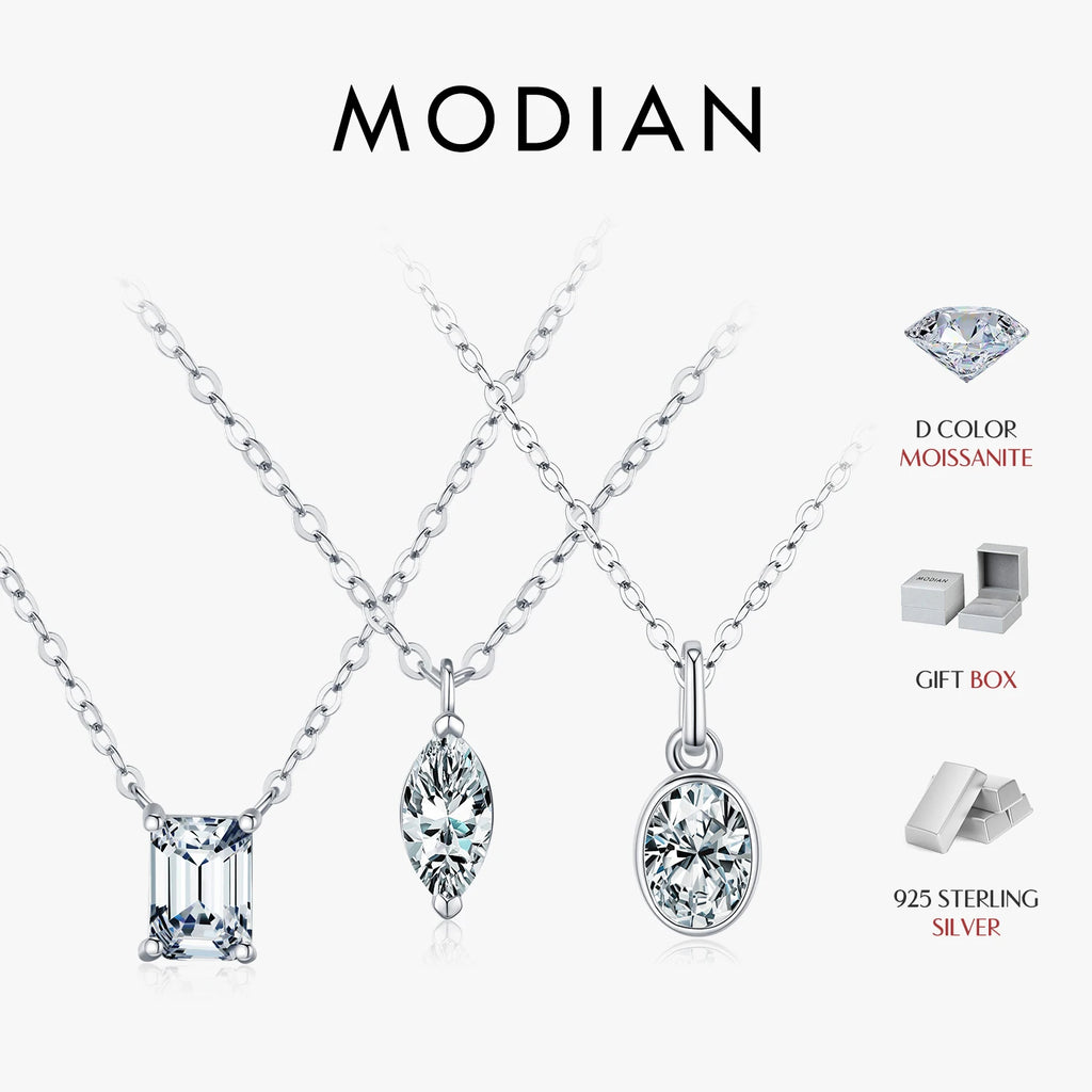MODIAN 6 Styles D Color Geometric Moissanite Necklaces 925
