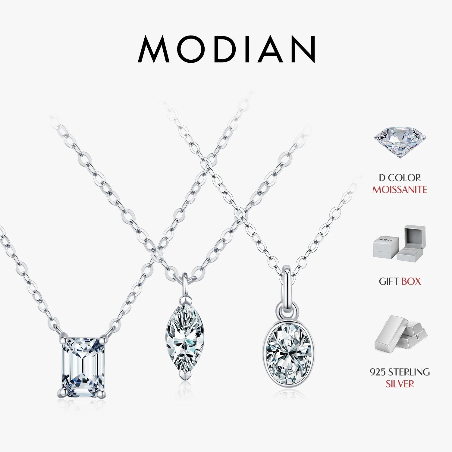 MODIAN 6 Styles D Color Geometric Moissanite Necklaces 925