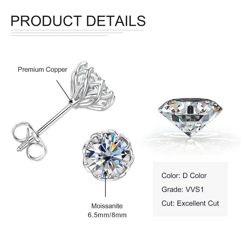 Rrjzz D Color VVS1 Moissanite Certified Stud Ear for Women Men
