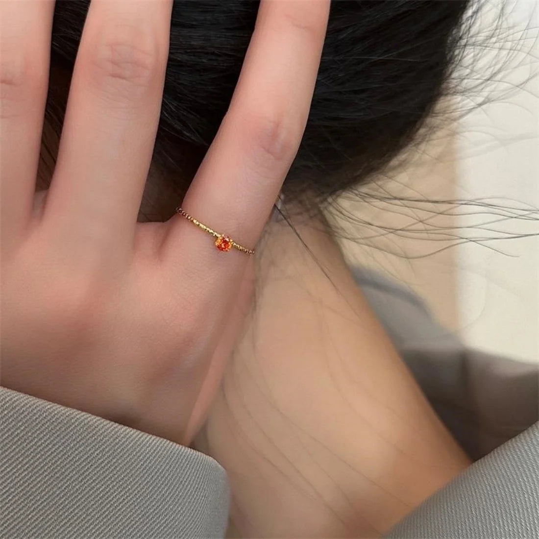 Simple Style Stainless Steel Birthstone Ring for Woman Gold Color Ring Festival