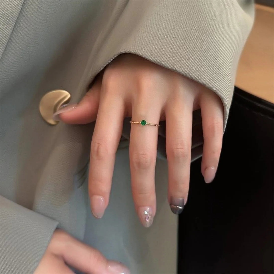 Simple Style Stainless Steel Birthstone Ring for Woman Gold Color Ring Festival
