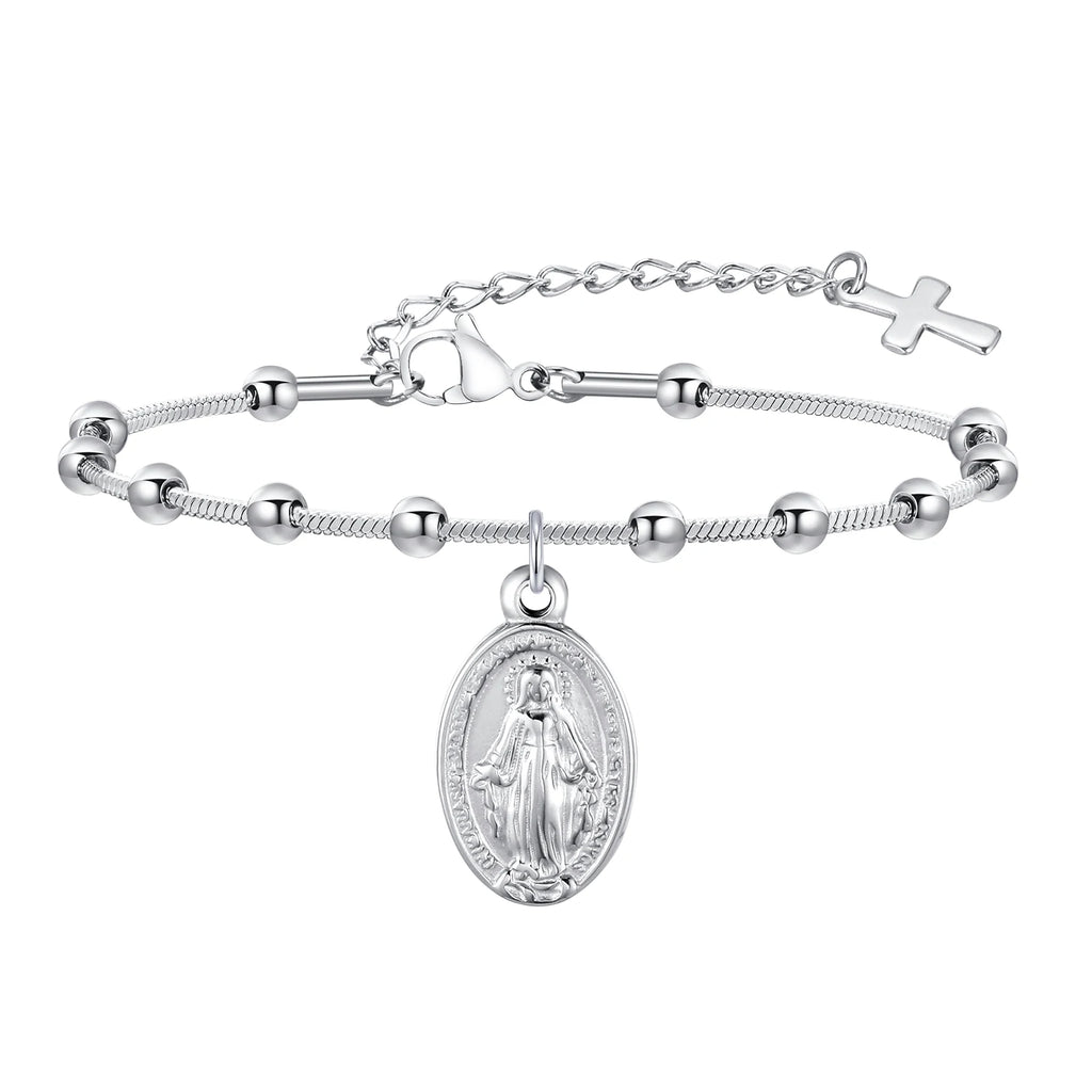 Vnox Rosary Bracelet for Women Girls, Gold Plated Stainless Steel Religiou
