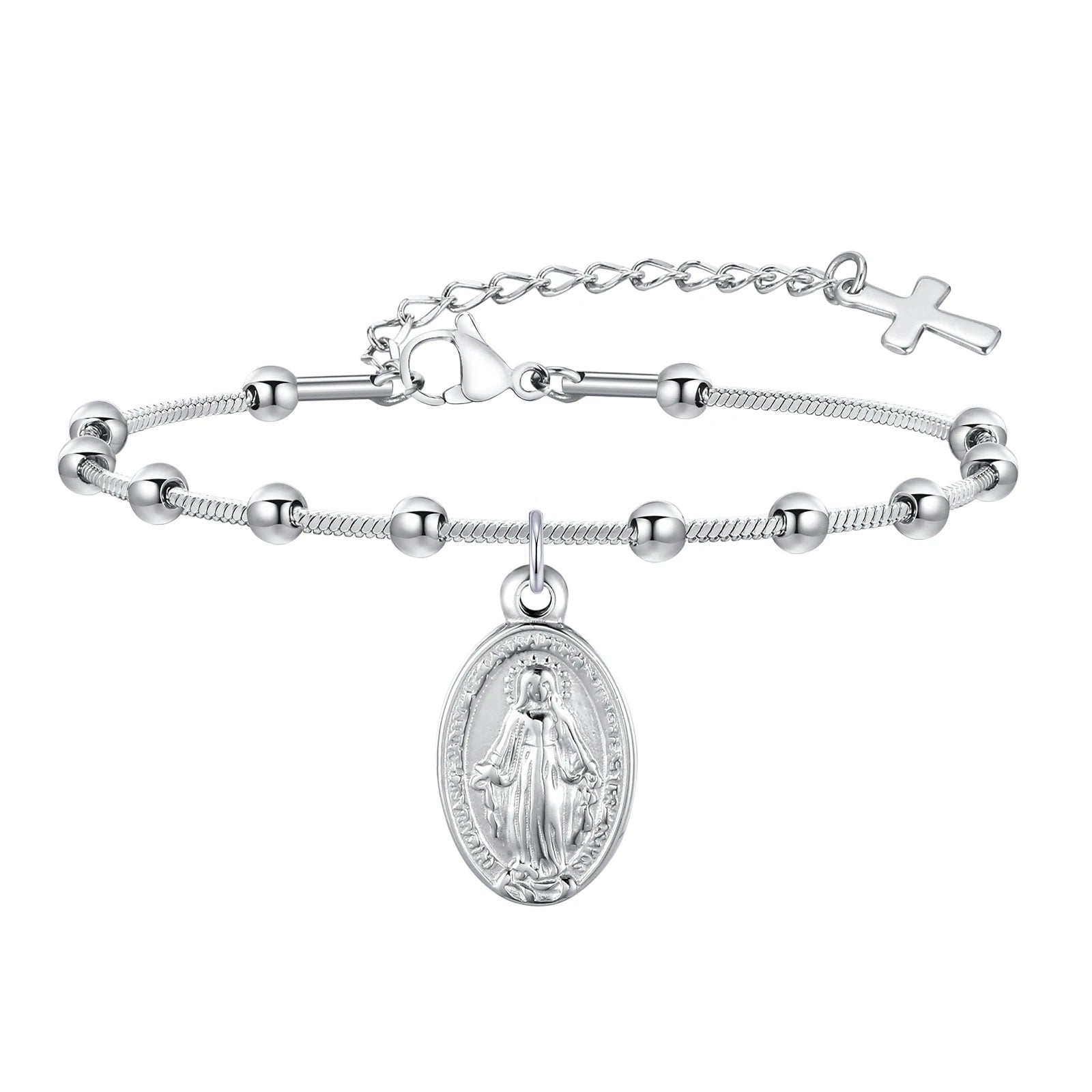Vnox Rosary Bracelet for Women Girls, Gold Plated Stainless Steel Religiou