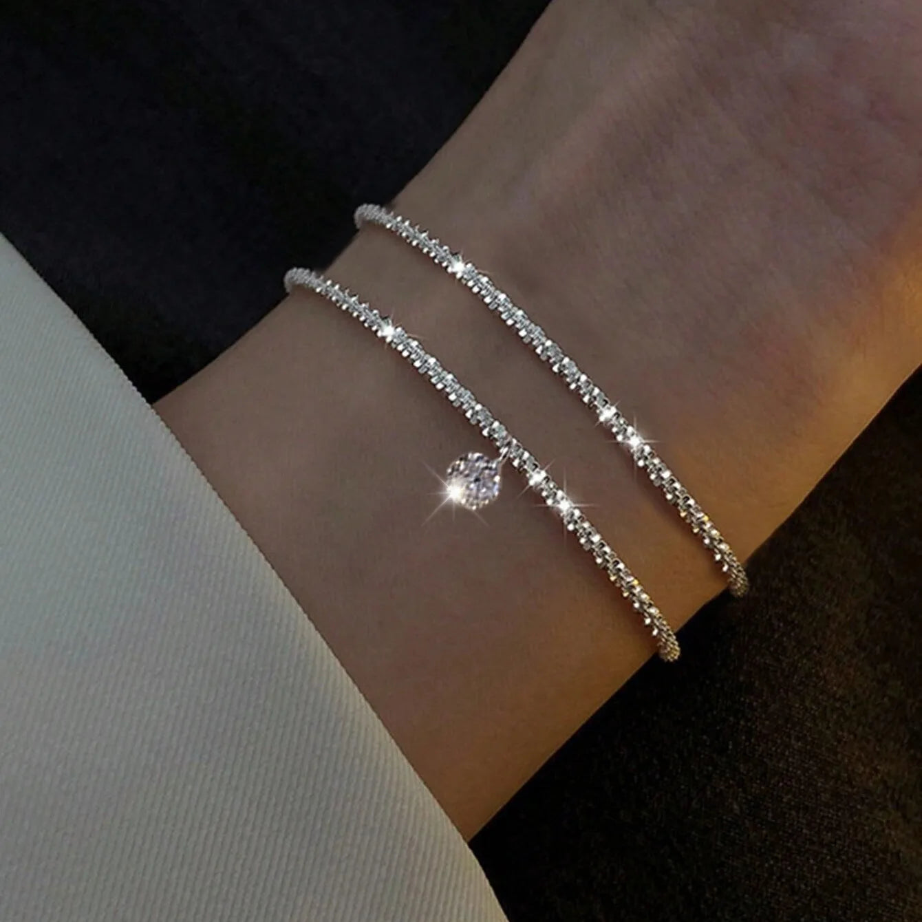 Fashion 925 Sterling Silver Bracelets for Women Simple Korean Multi Layer