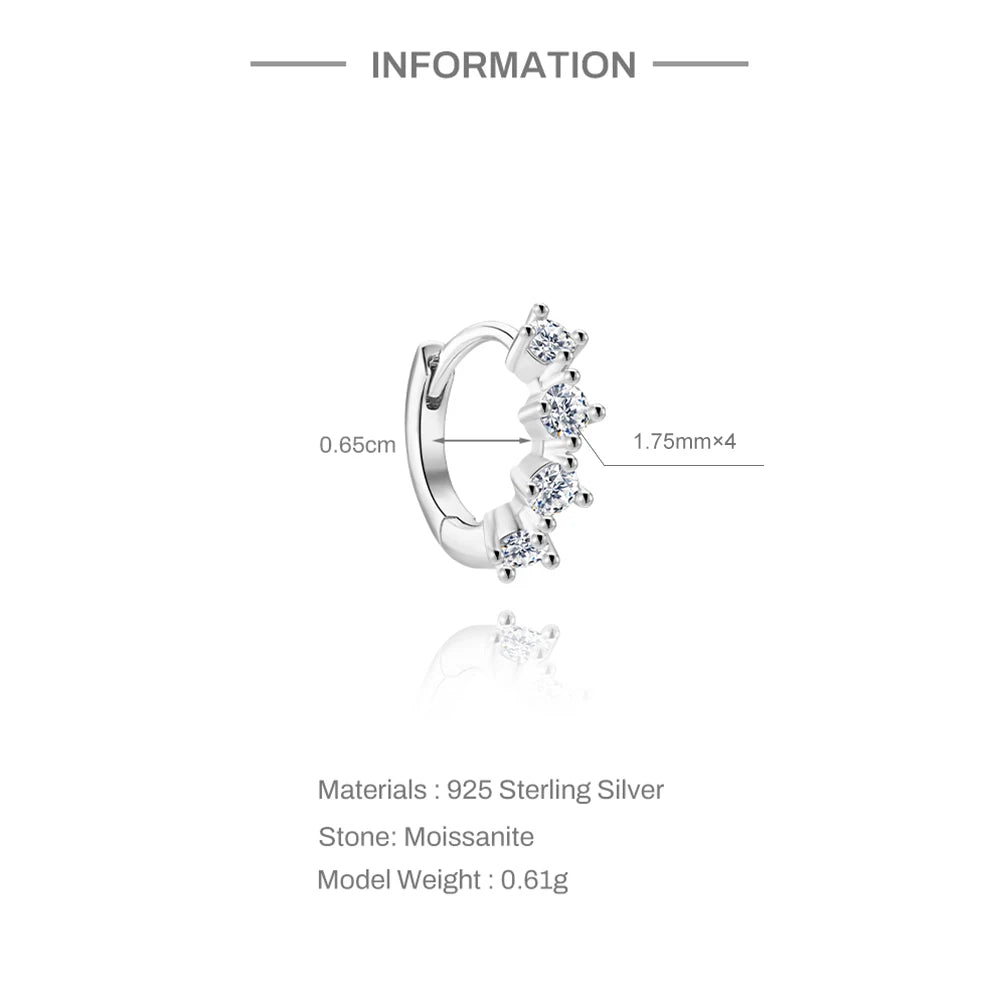 CANNER 1PC 6/7/8/9mm Moissanite 925 Sterling Silver Hoop